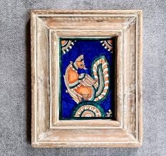 Vintage Hand Painted Kalamkari Bird Art Wooden Frame